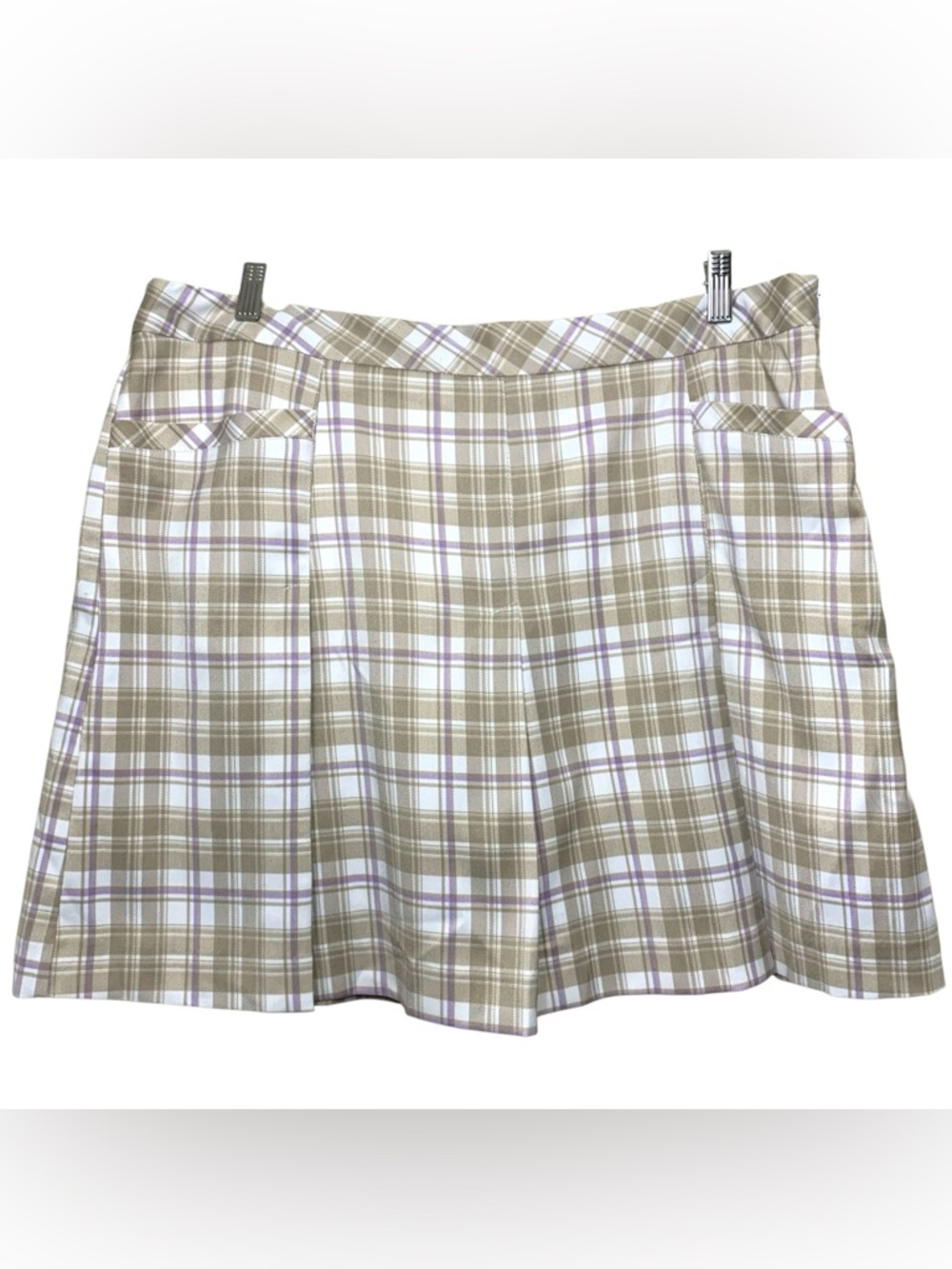 Izod Plaid Tennis Skort Pleated Skirt Shorts Tan Sz 16 Cool FX Acadamia Preppy